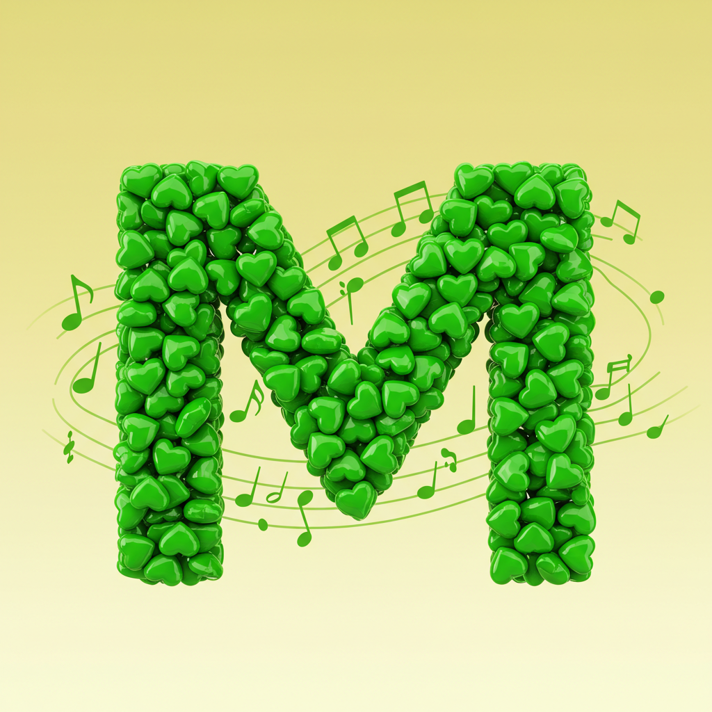 Green hearts — litera M (wariant 2)
