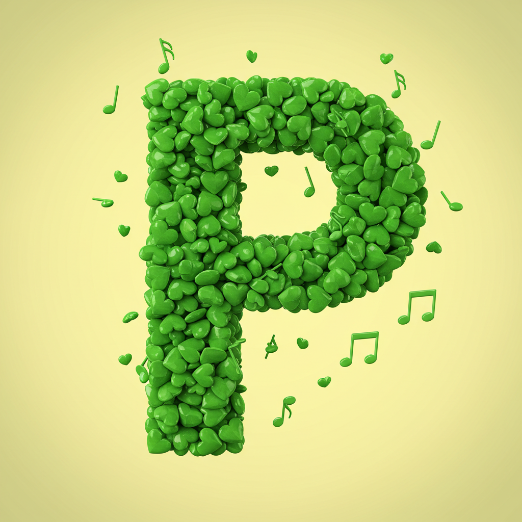 Green hearts — litera P (wariant 2)