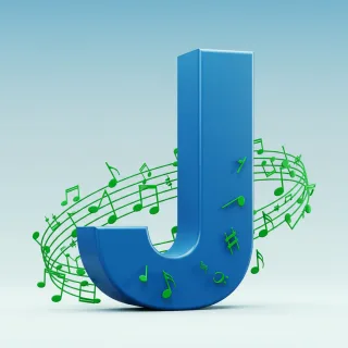 Green music notes — litera J