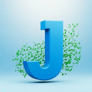 Green music notes — litera J (wariant 2)