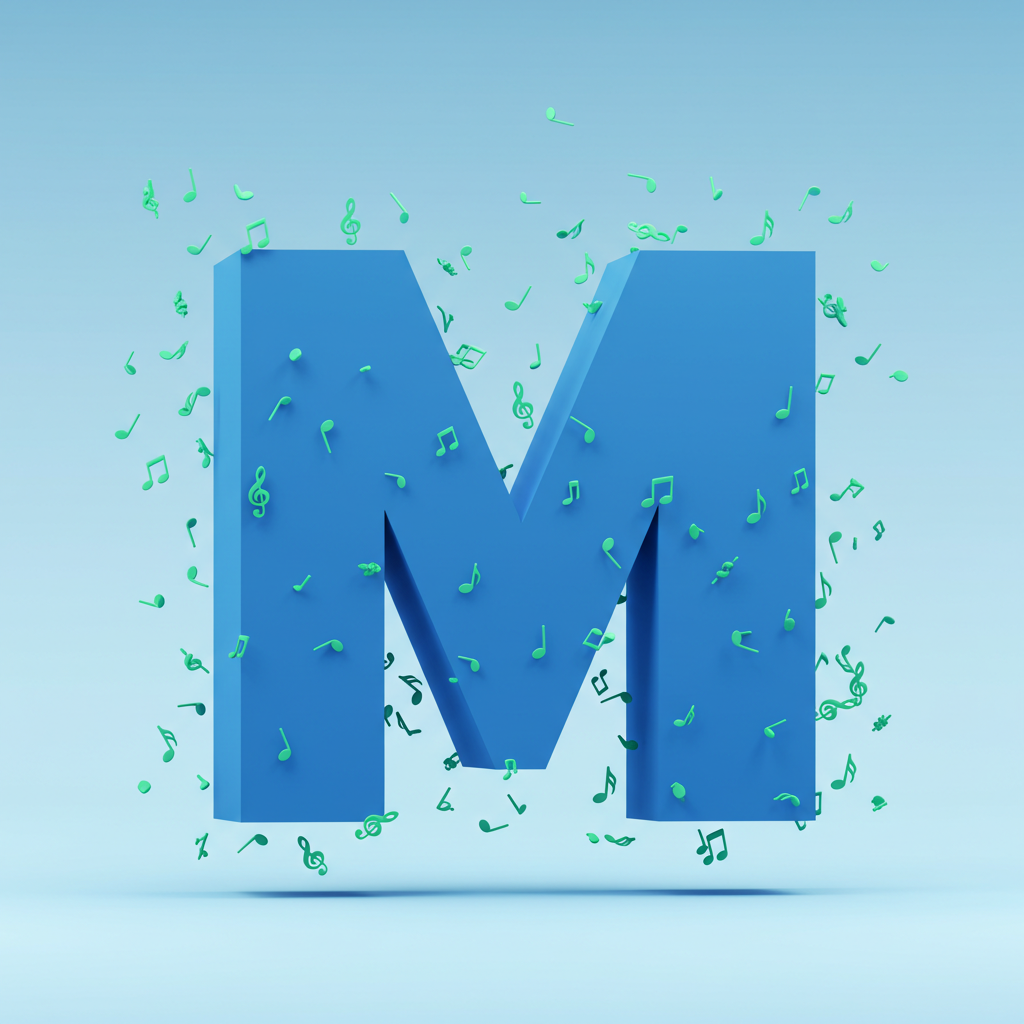 Green music notes — litera M (wariant 2)