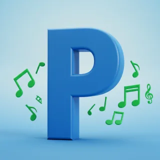 Green music notes — litera P