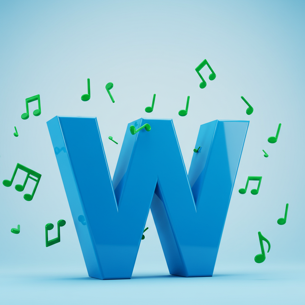 Green music notes — litera W (wariant 2)
