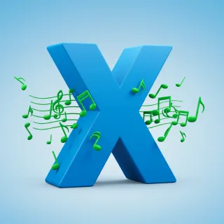 Green music notes — litera X (wariant 2)