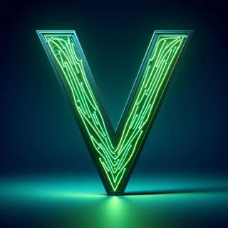 Green neon — litera V (wariant 2)