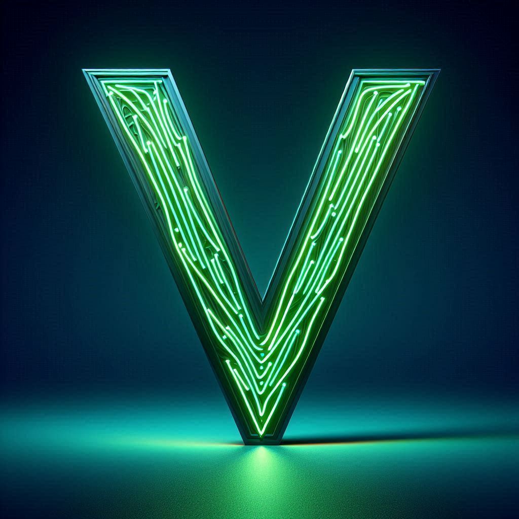 Green neon — litera V (wariant 2)