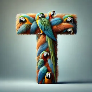 Parrot feathers — litera T