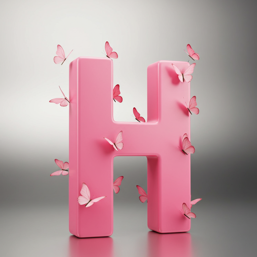 Pink butterflies — litera H (wariant 2)
