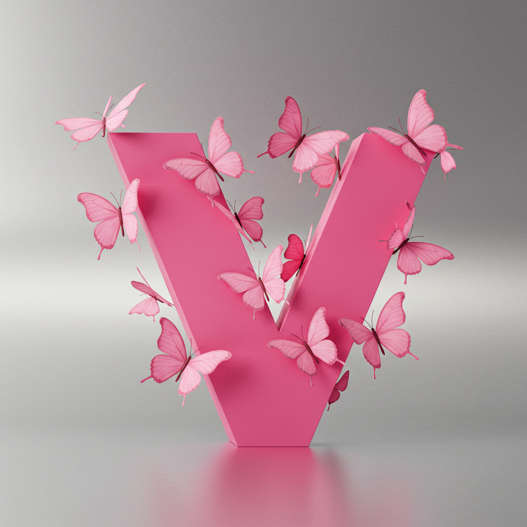 Pink butterflies — litera V (wariant 2)