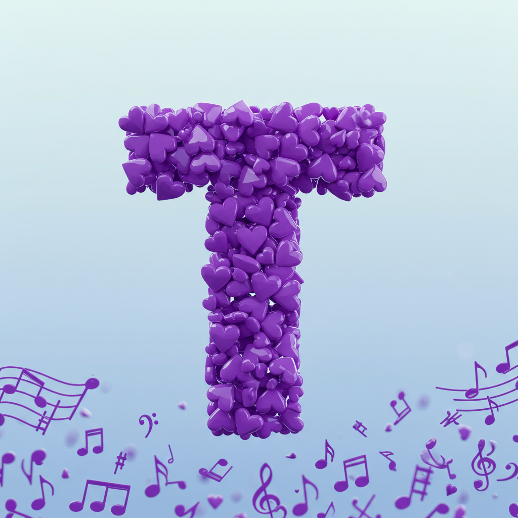 Purple hearts — litera T (wariant 2)