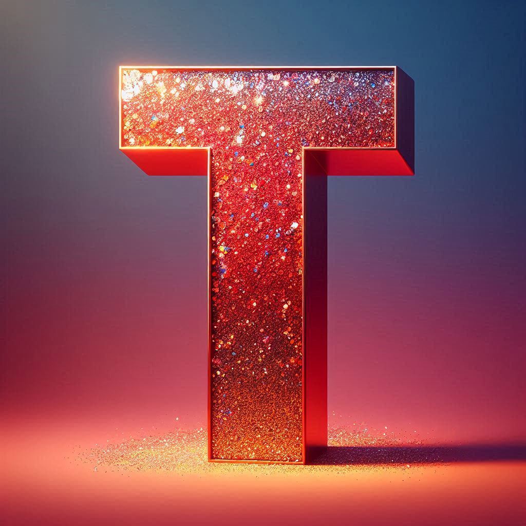Red glitter — litera T