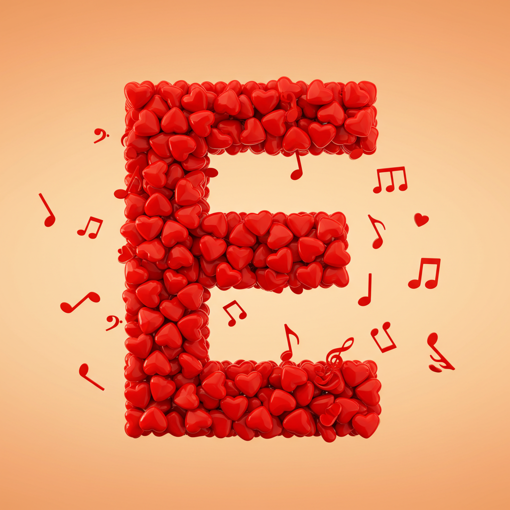 Red hearts — litera E (wariant 2)