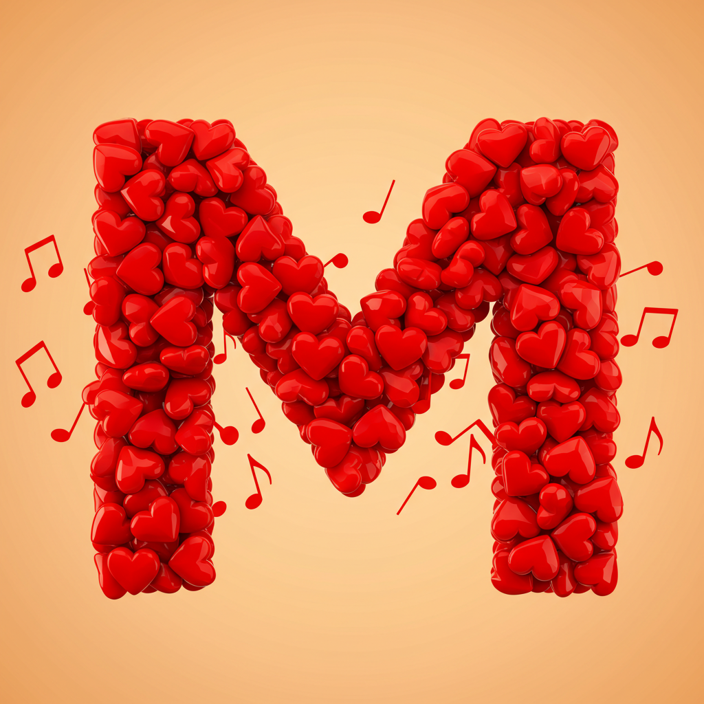 Red hearts — litera M (wariant 2)
