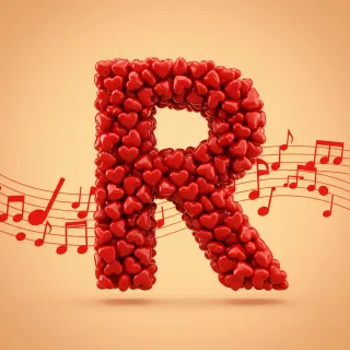 Red hearts — litera R (wariant 2)