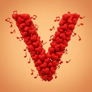 Red hearts — litera V (wariant 2)