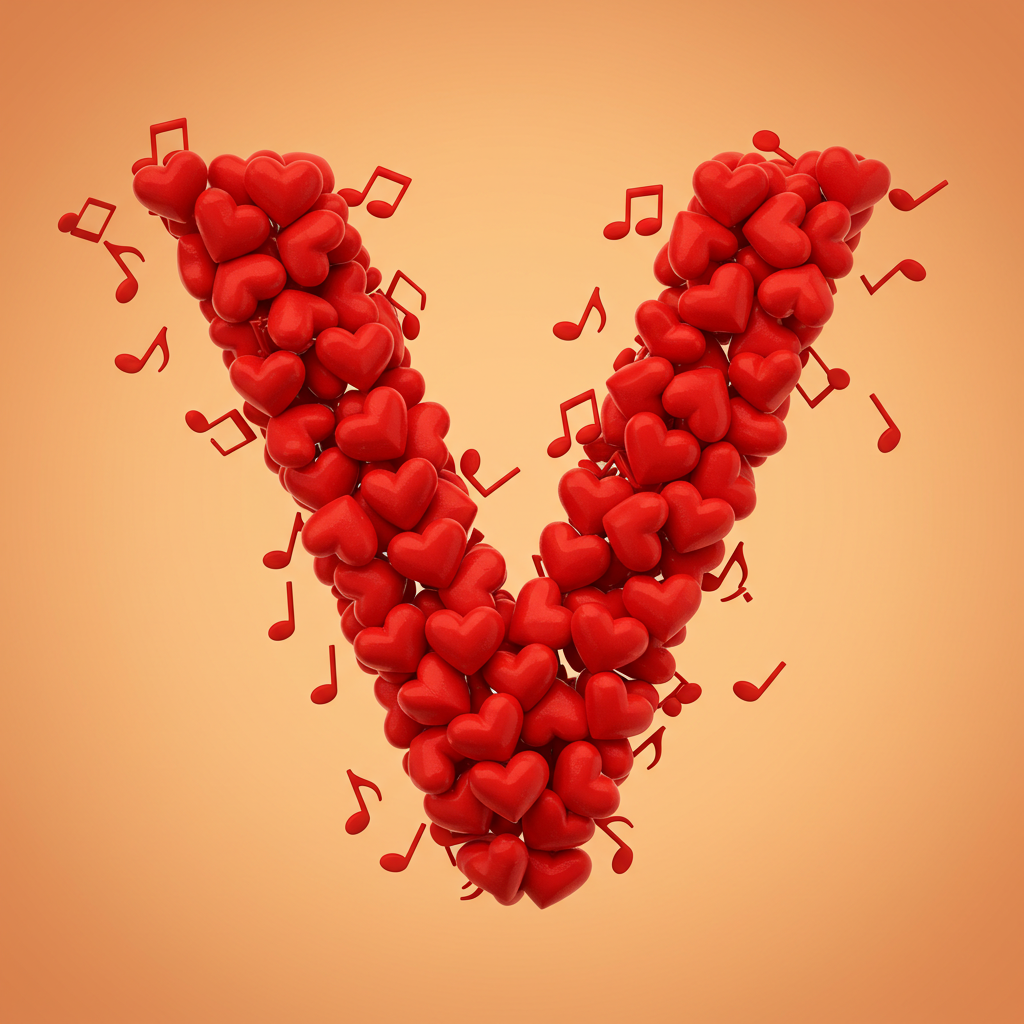 Red hearts — litera V (wariant 2)