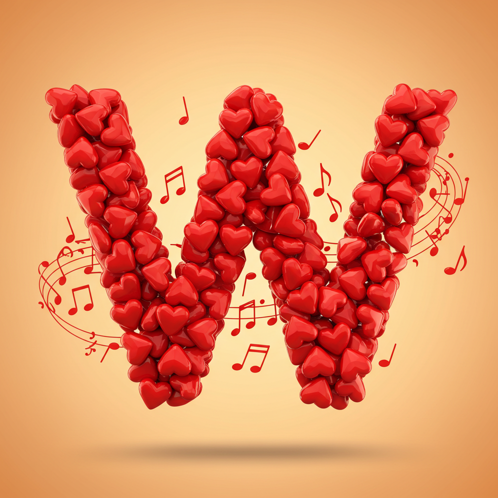 Red hearts — litera W (wariant 2)
