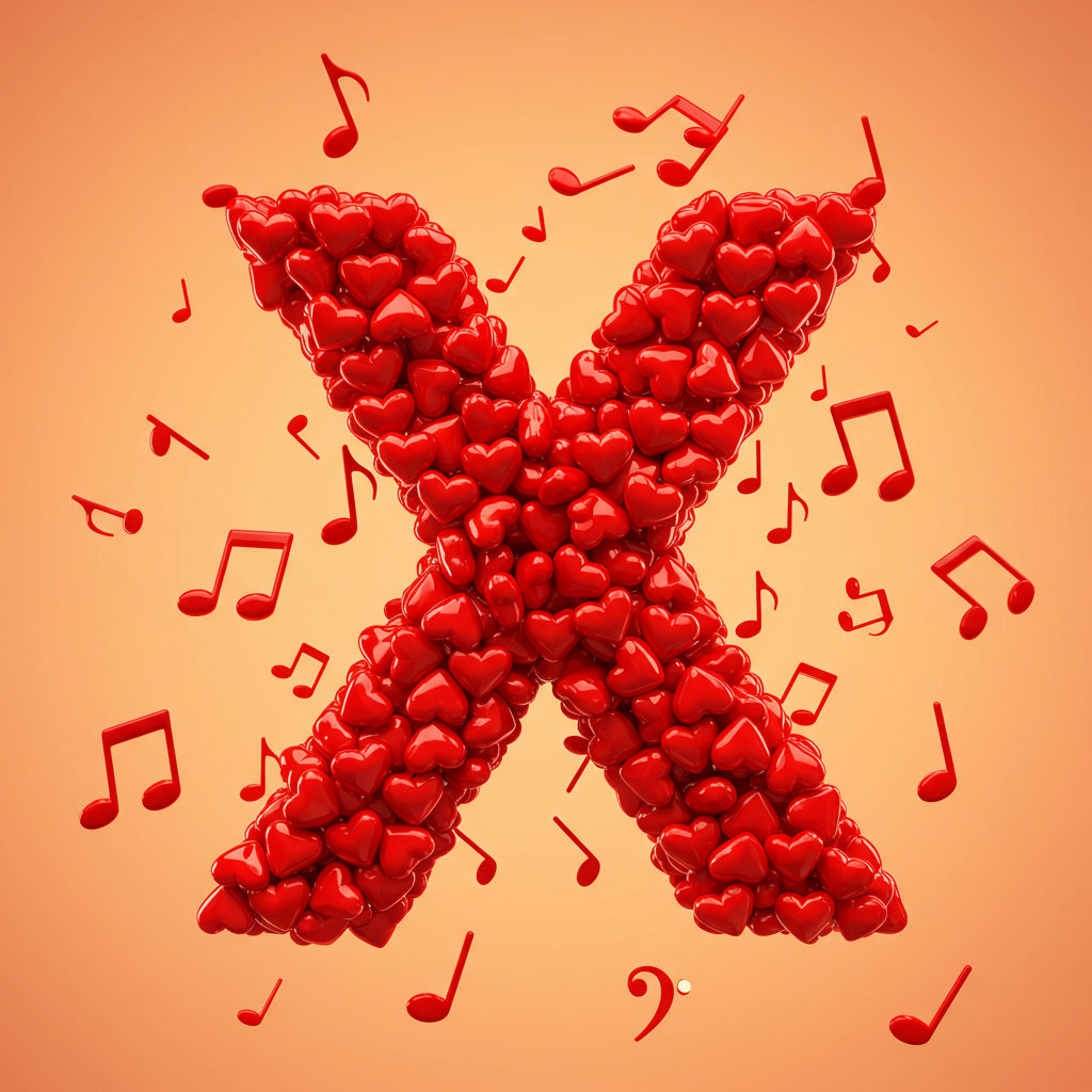 Red hearts — litera X (wariant 2)
