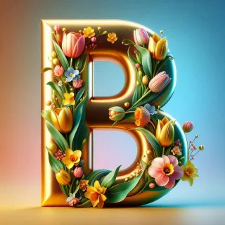 Shiny 3D Gold with Flowers — litera B