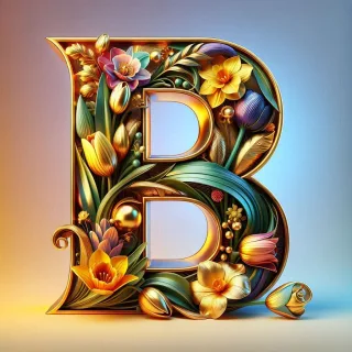 Shiny 3D Gold with Flowers — litera B (wariant 2)