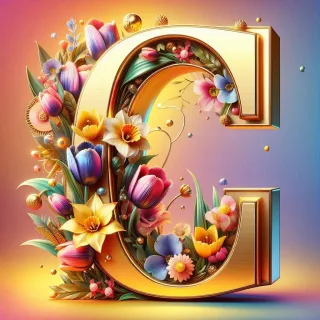 Shiny 3D Gold with Flowers — litera C (wariant 2)