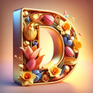 Shiny 3D Gold with Flowers — litera D