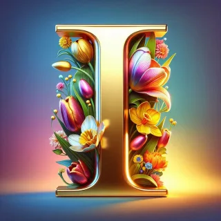Shiny 3D Gold with Flowers — litera I