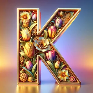Shiny 3D Gold with Flowers — litera K (wariant 2)