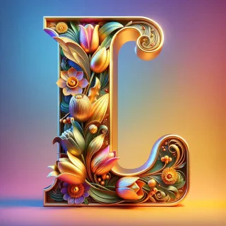Shiny 3D Gold with Flowers — litera L (wariant 2)