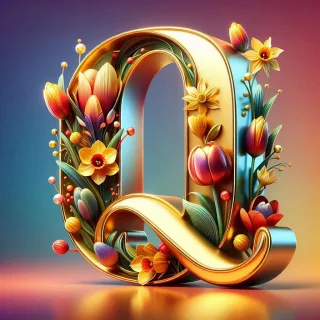 Shiny 3D Gold with Flowers
