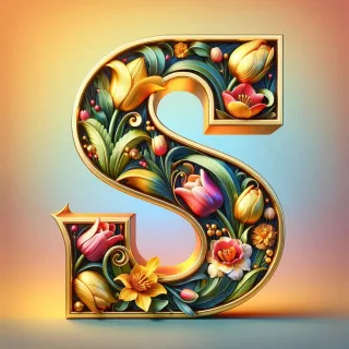 Shiny 3D Gold with Flowers — litera S (wariant 2)