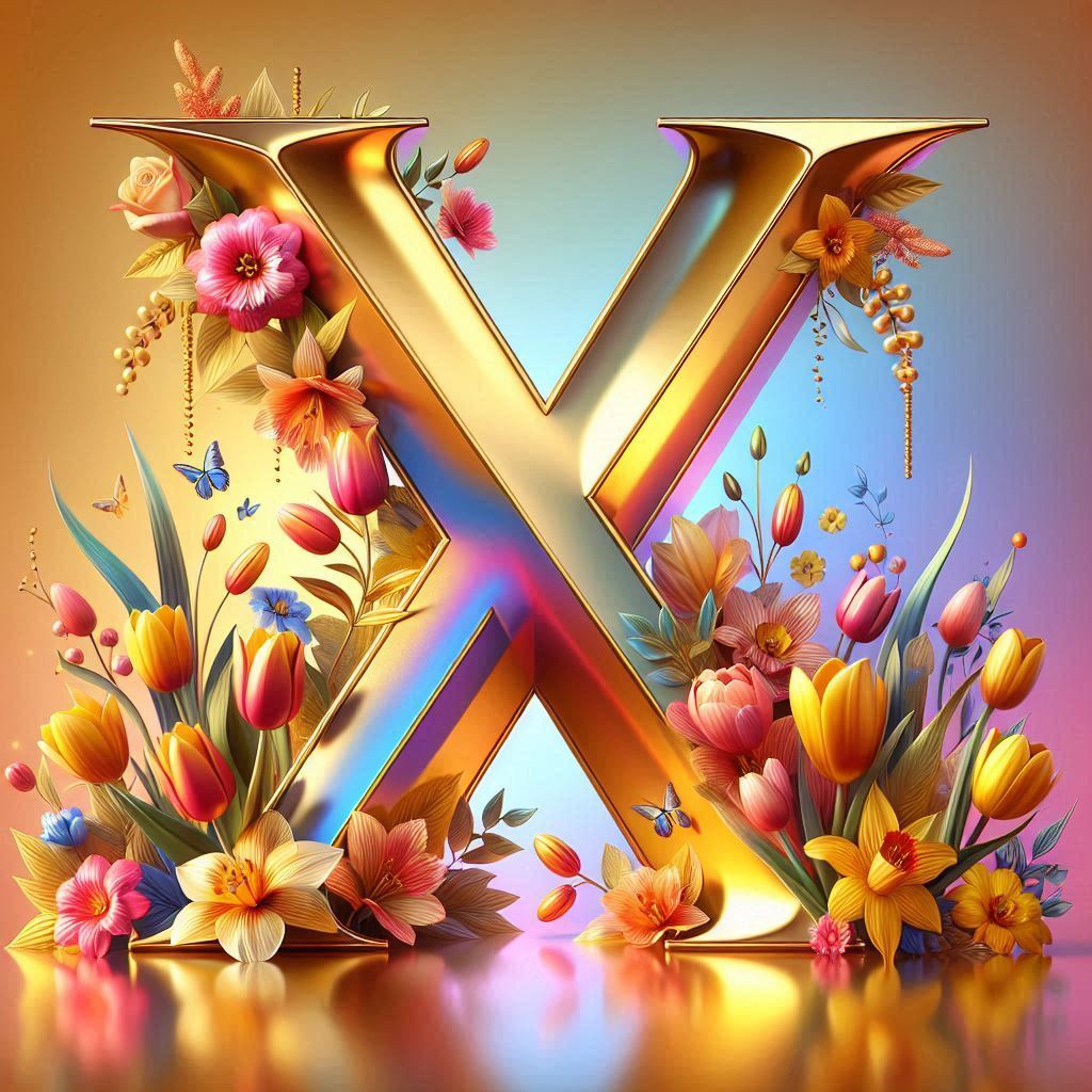 Shiny 3D Gold with Flowers — litera X