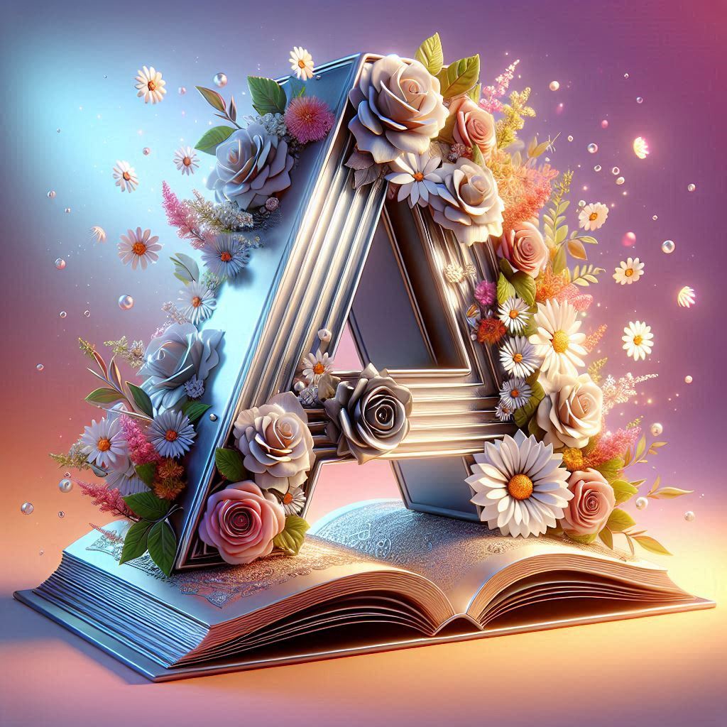 Shiny 3D Silver with Roses — litera A