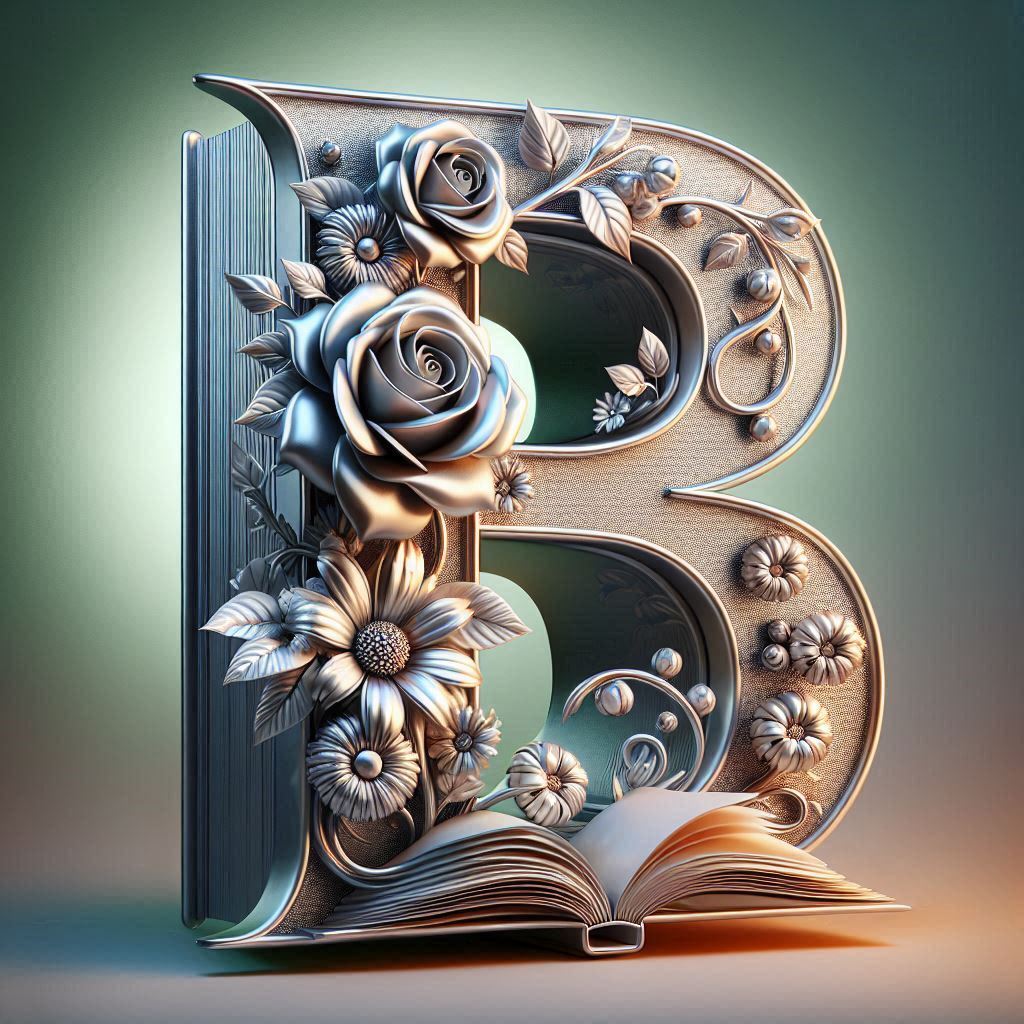 Shiny 3D Silver with Roses — litera B (wariant 2)
