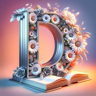 Shiny 3D Silver with Roses — litera D (wariant 2)