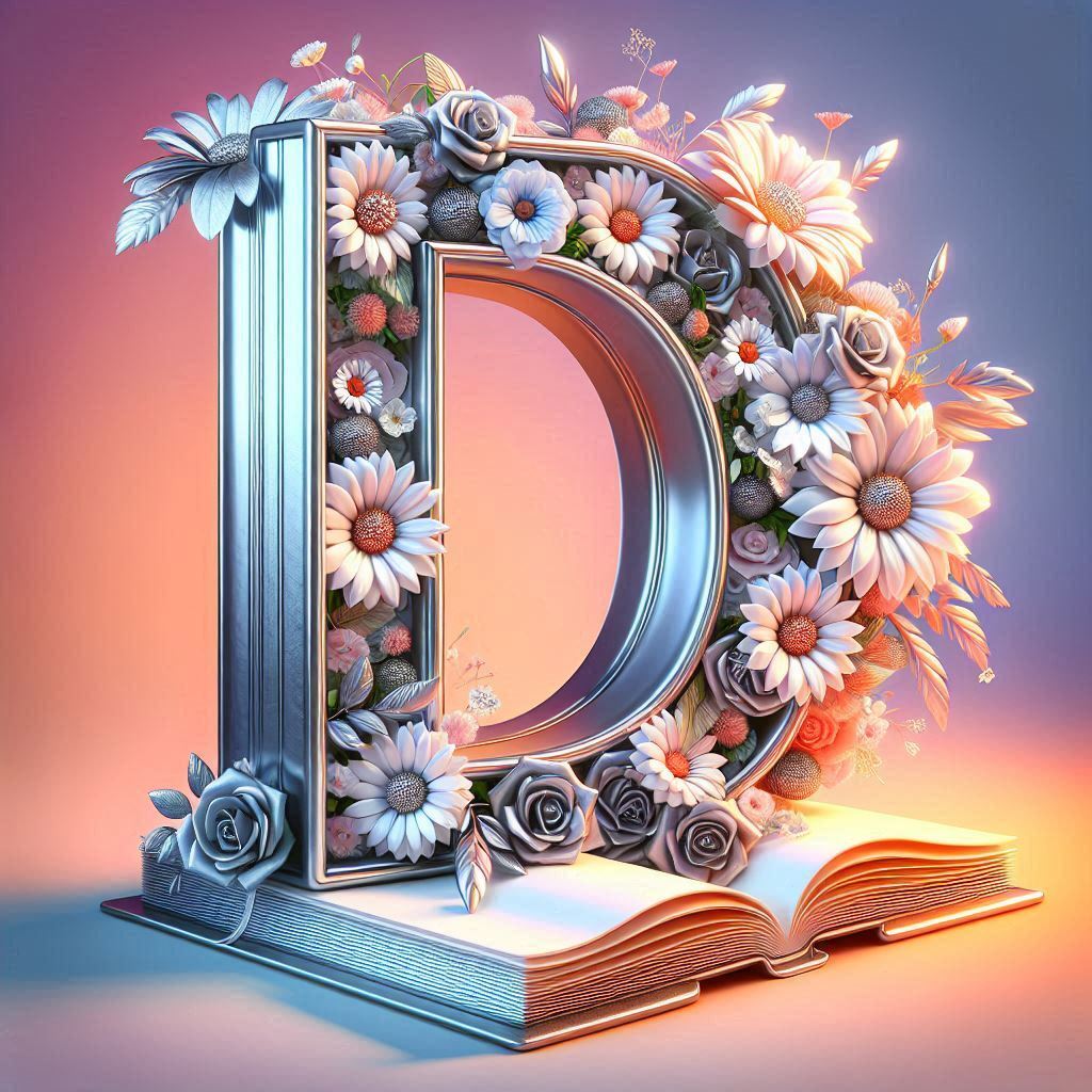 Shiny 3D Silver with Roses — litera D (wariant 2)