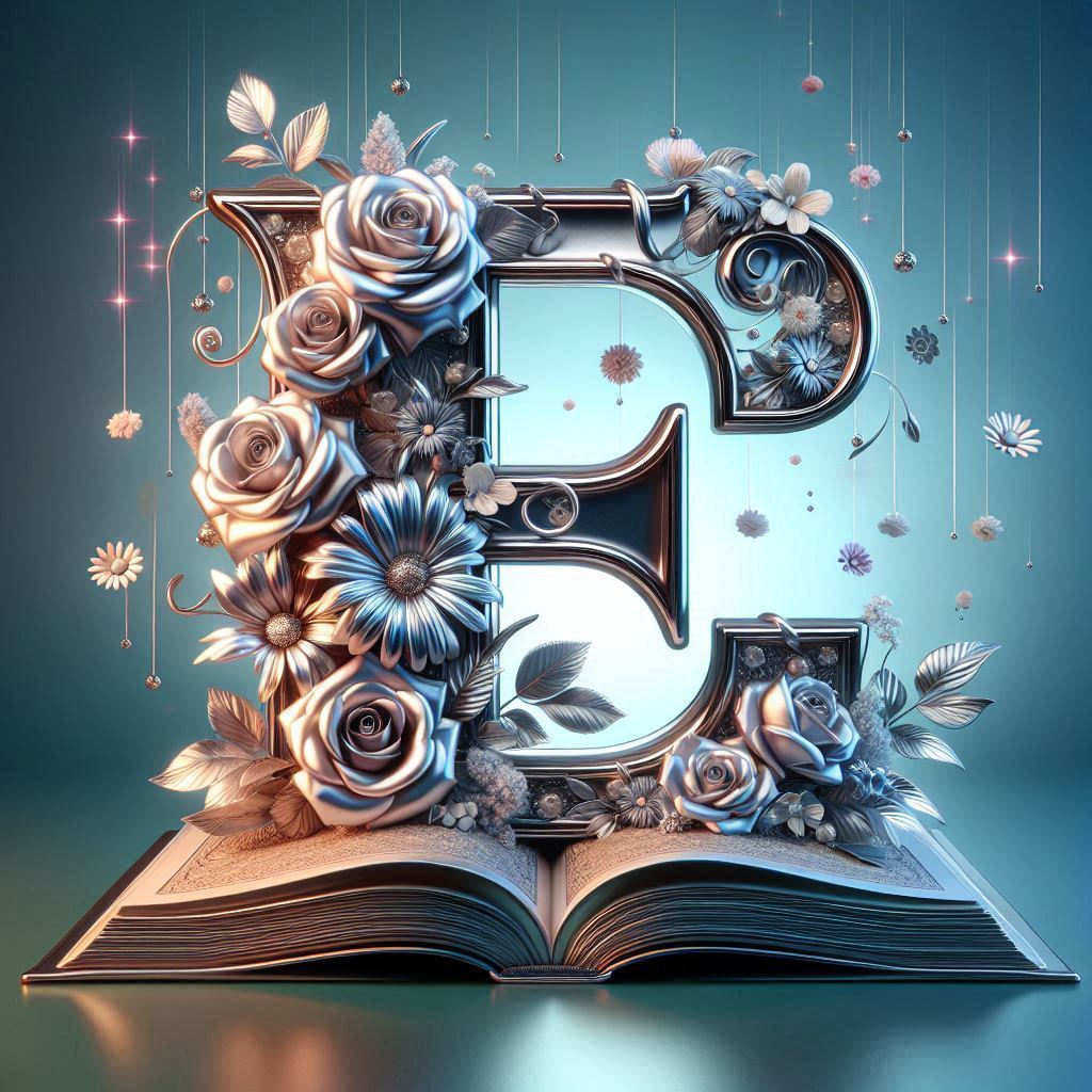 Shiny 3D Silver with Roses — litera E (wariant 2)