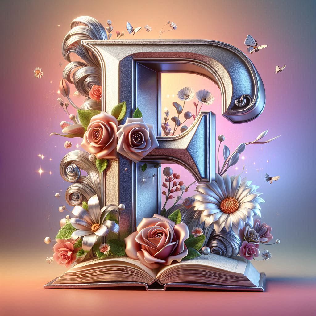 Shiny 3D Silver with Roses — litera F