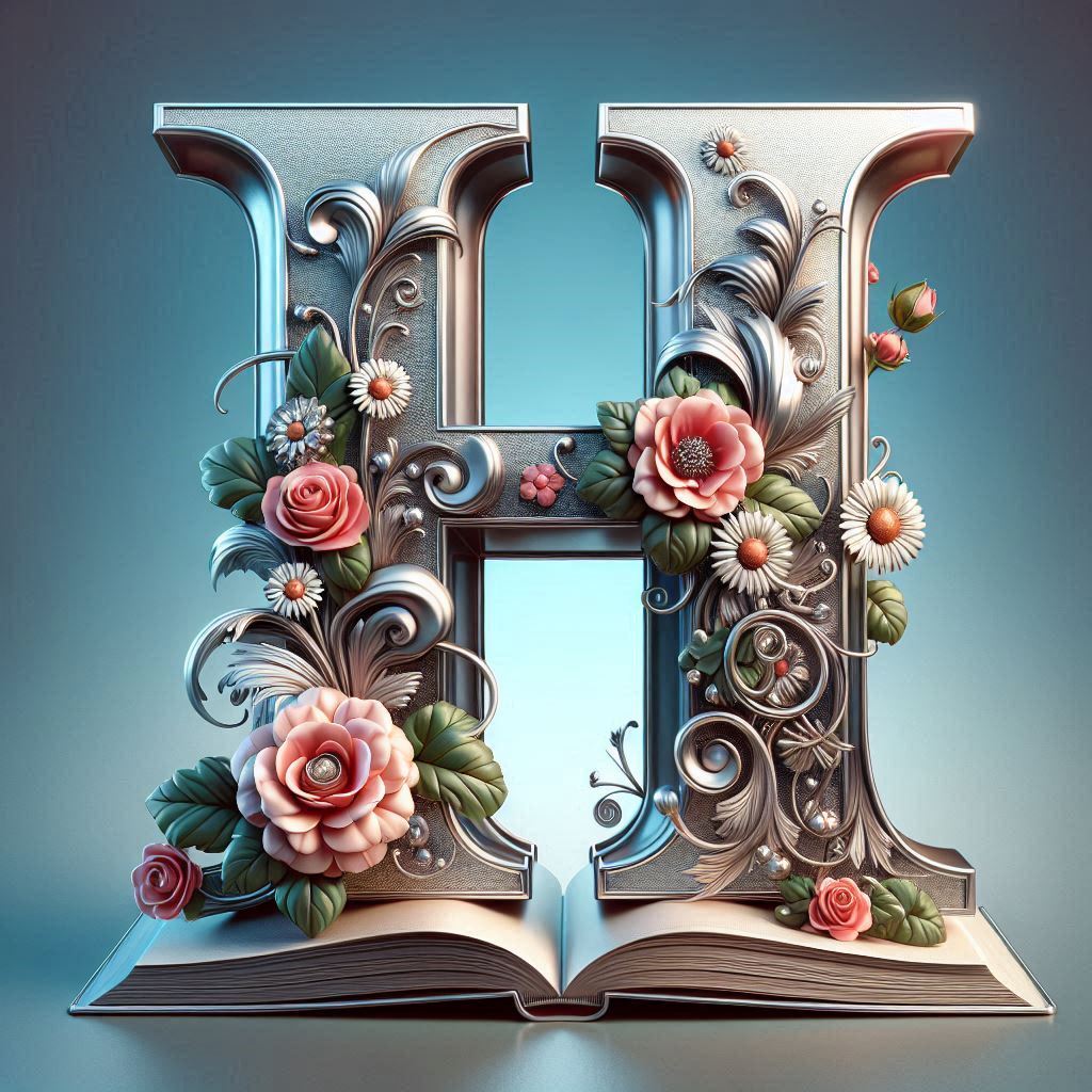 Shiny 3D Silver with Roses — litera H