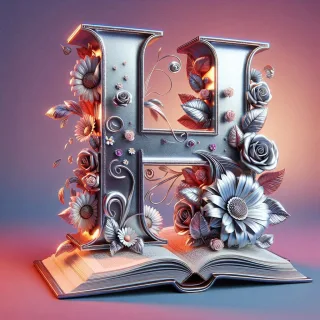 Shiny 3D Silver with Roses — litera H (wariant 2)