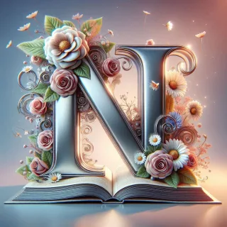 Shiny 3D Silver with Roses — litera N (wariant 2)