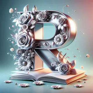Shiny 3D Silver with Roses — litera R