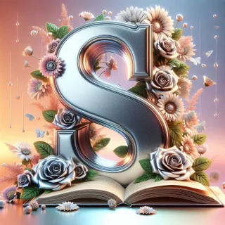 Shiny 3D Silver with Roses — litera S (wariant 2)