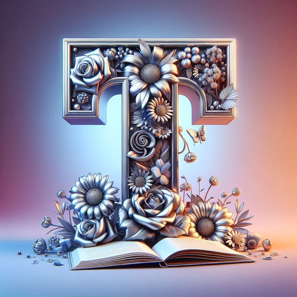 Shiny 3D Silver with Roses — litera T