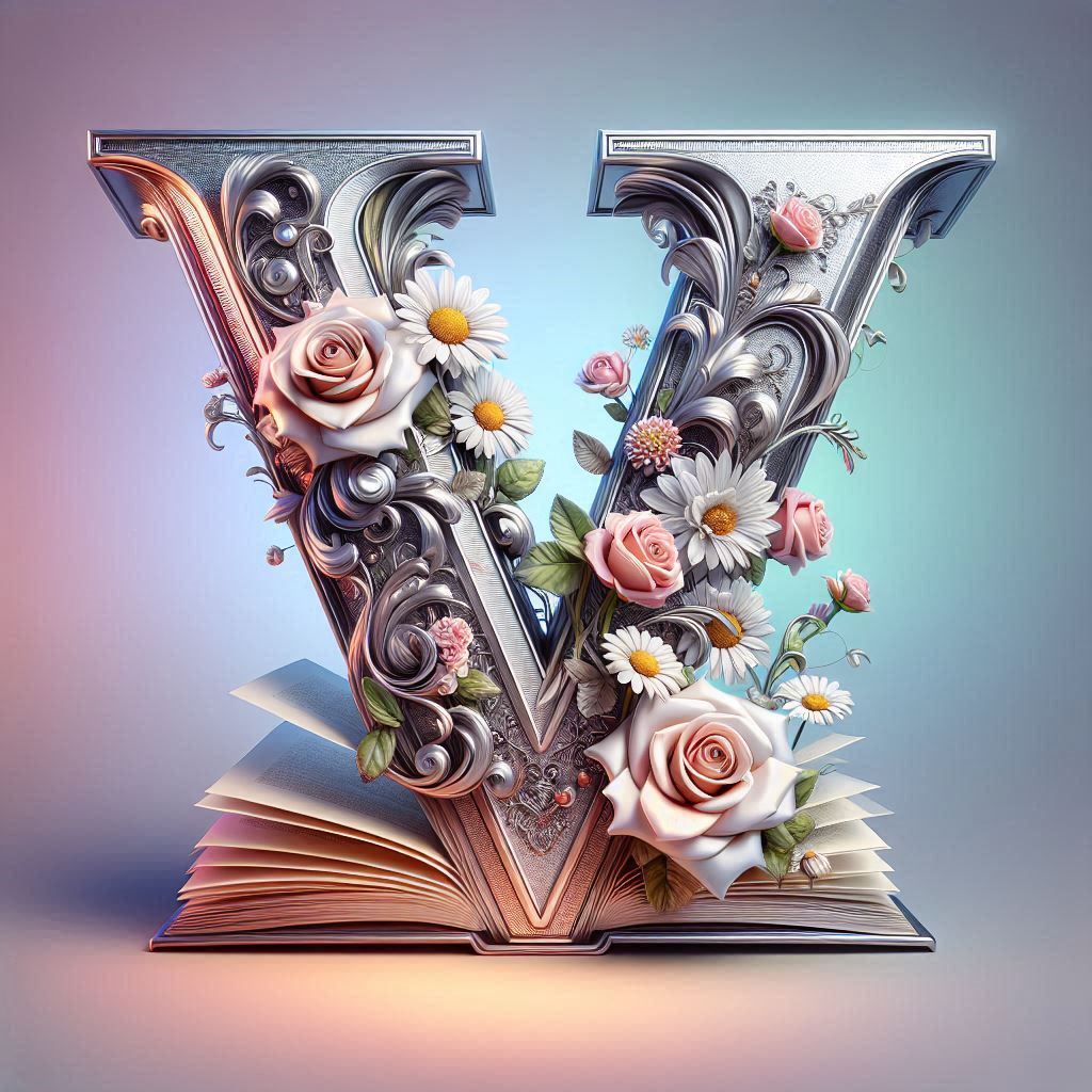 Shiny 3D Silver with Roses — litera V