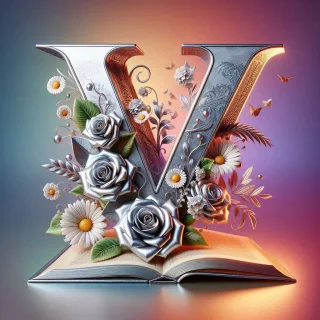 Shiny 3D Silver with Roses — litera V (wariant 2)