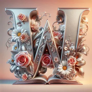 Shiny 3D Silver with Roses — litera W