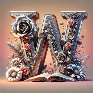 Shiny 3D Silver with Roses — litera W (wariant 2)