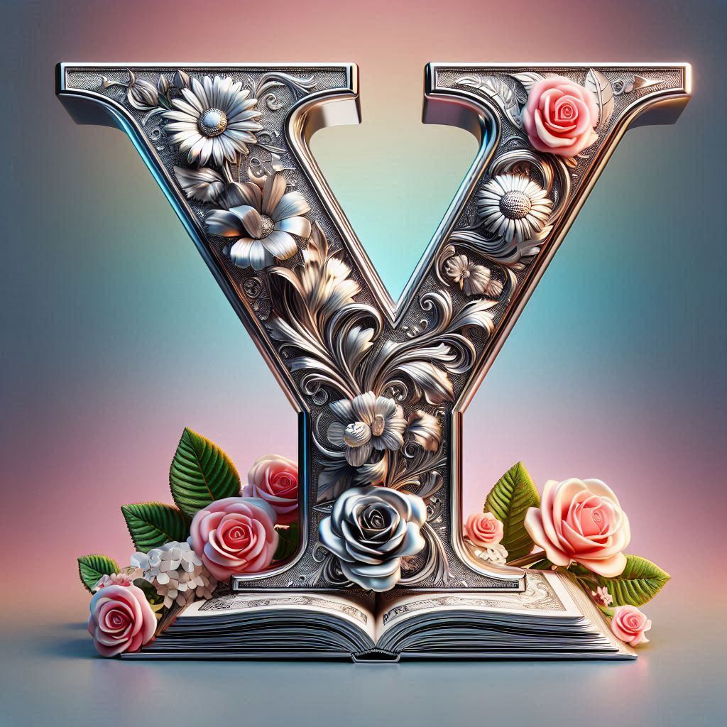Shiny 3D Silver with Roses — litera Y (wariant 2)