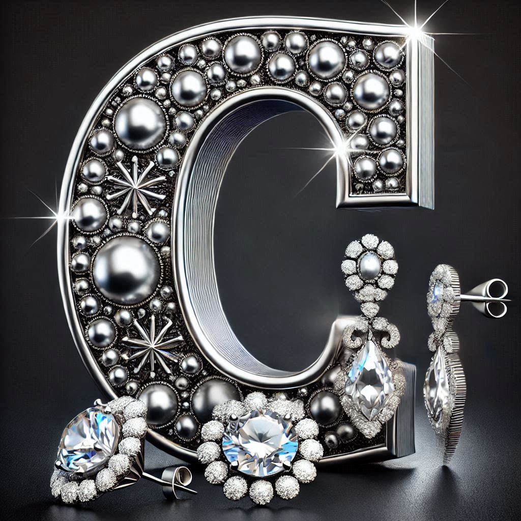 Silver earrings — litera C